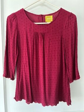 Maeve Burgundy Swiss Dot Peasant Blouse